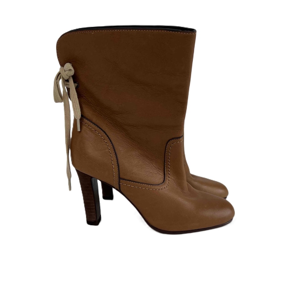 See By Chloe Lara Split Shaft Ankle Boots Lace Up Heeled Leather Brown Sz 37 NWT - Picture 5 of 11